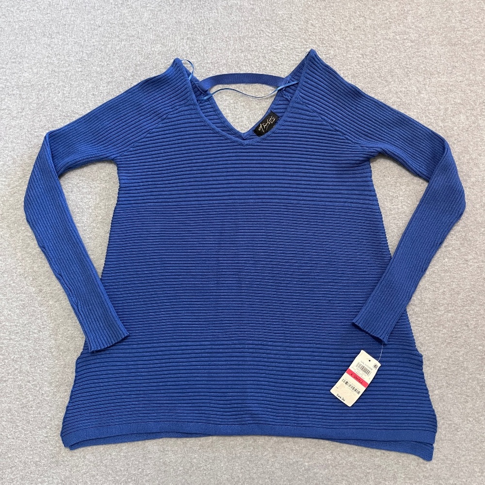 Thalia Sodi Sweater Womens XS Blue Long Sleeve Long Sleeve Side Slits New